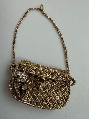 Gold Woven Mini Shoulder Bag with Crystal Accent